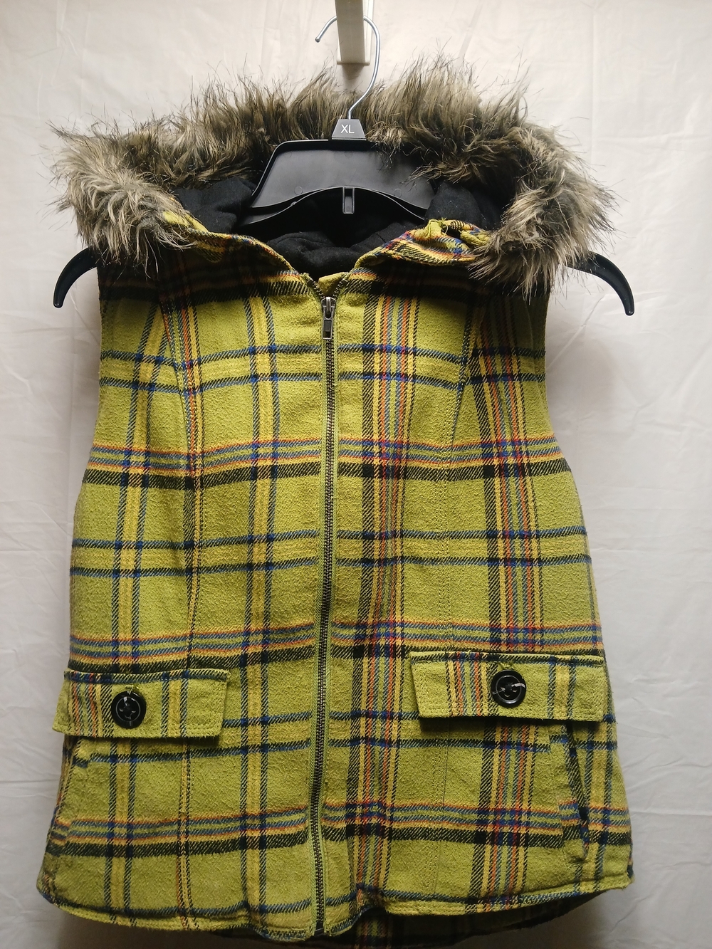 Mossimo Supply Co Plaid Faux-Fur Hooded Vest - Green